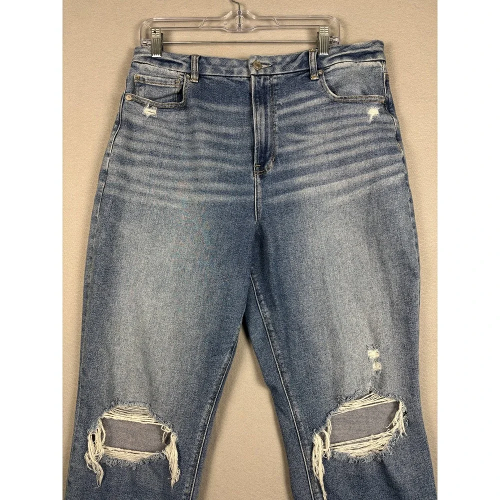American Eagle Curvy Mom Jean Distressed High Rise Blue Denim 16 Long